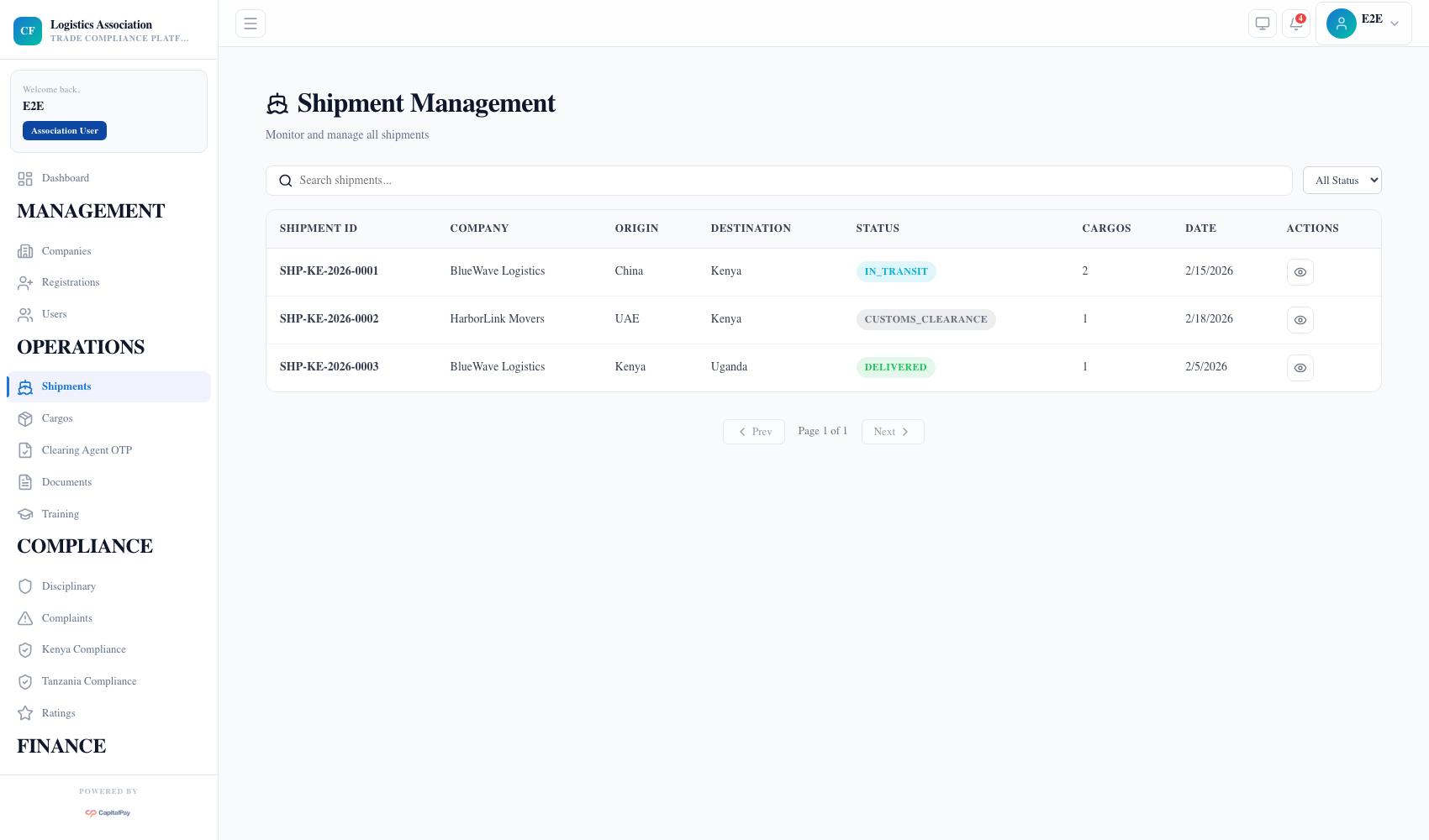 Association shipment management