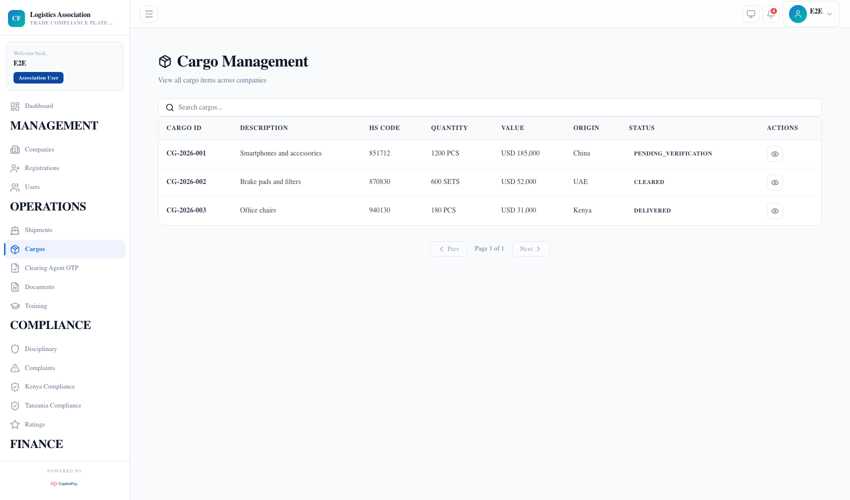 Association cargo management