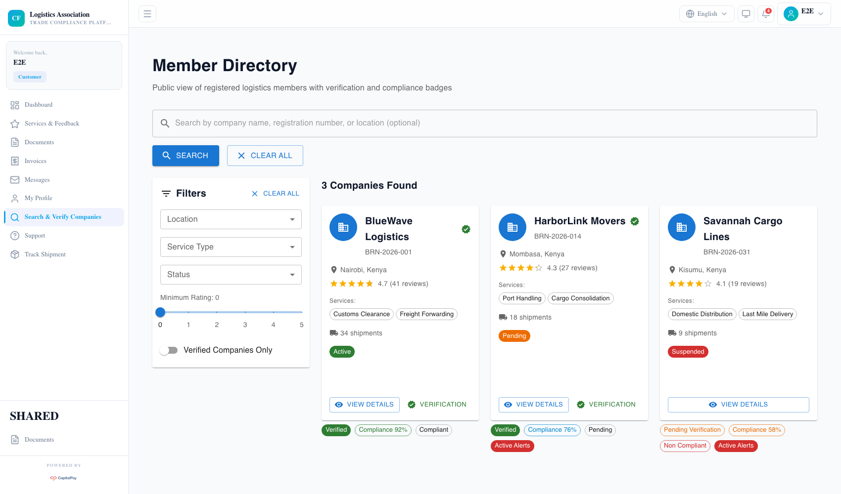 Customer company search